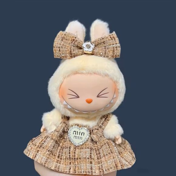 Labubu Designer Dress Bow Clothing Outfit Brown Clothes Accessories Monsters - Picture 1 of 5